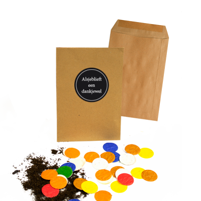 Tuinconfetti – Kraft loonenvelopje met sticker