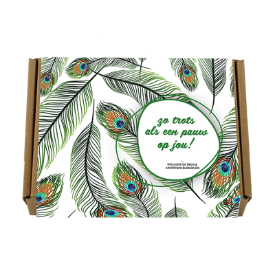 Trots als een pauw – Kraftdoosje